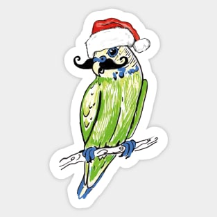 Christmas budgie with moustache Sticker